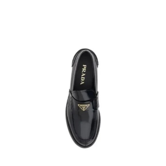 Prada Black Leather Logo Loafers - Picture 1 of 4